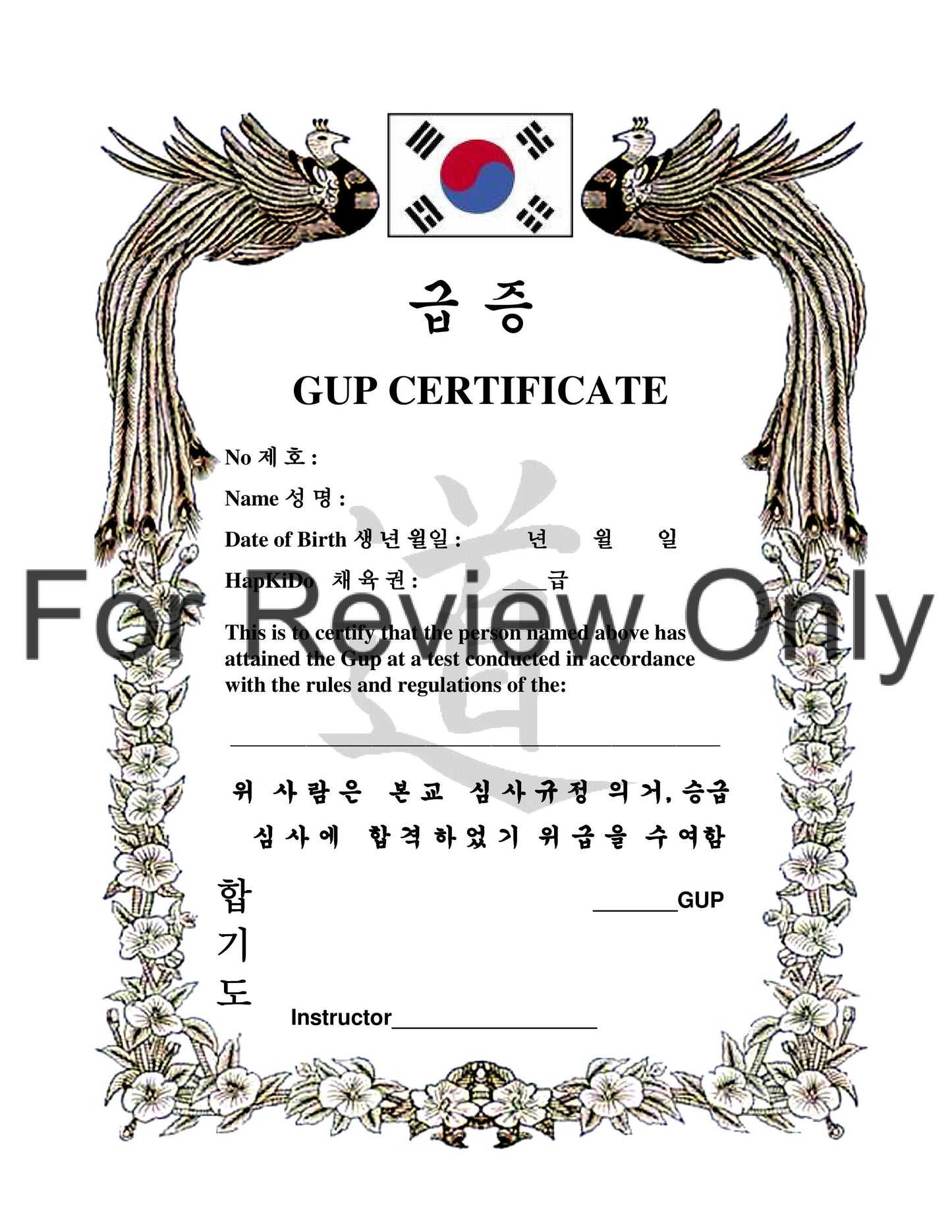 Hapkido Gup Certificate